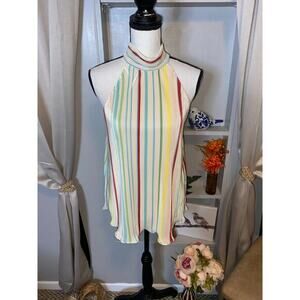 Kori NWT Classy size Medium Sleeveless Cream Multi Colored Button High Neck Top